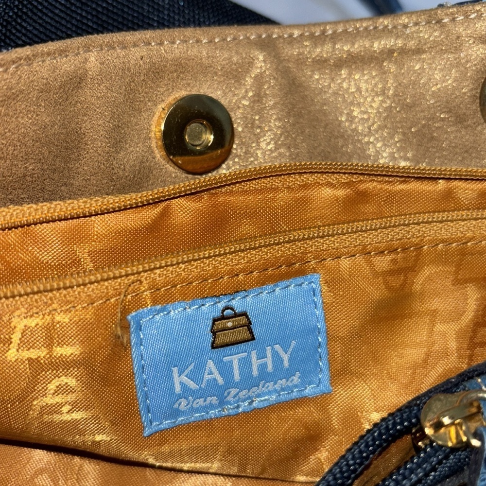 Kathy Van Zeeland Navy Canvas Faux Croc Double Strap Satchel Shoulder Bag Y2K - Picture 12 of 15